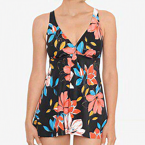 Swim Solutions Floral Park Tummy Control One-Piece Swimdress Black 10